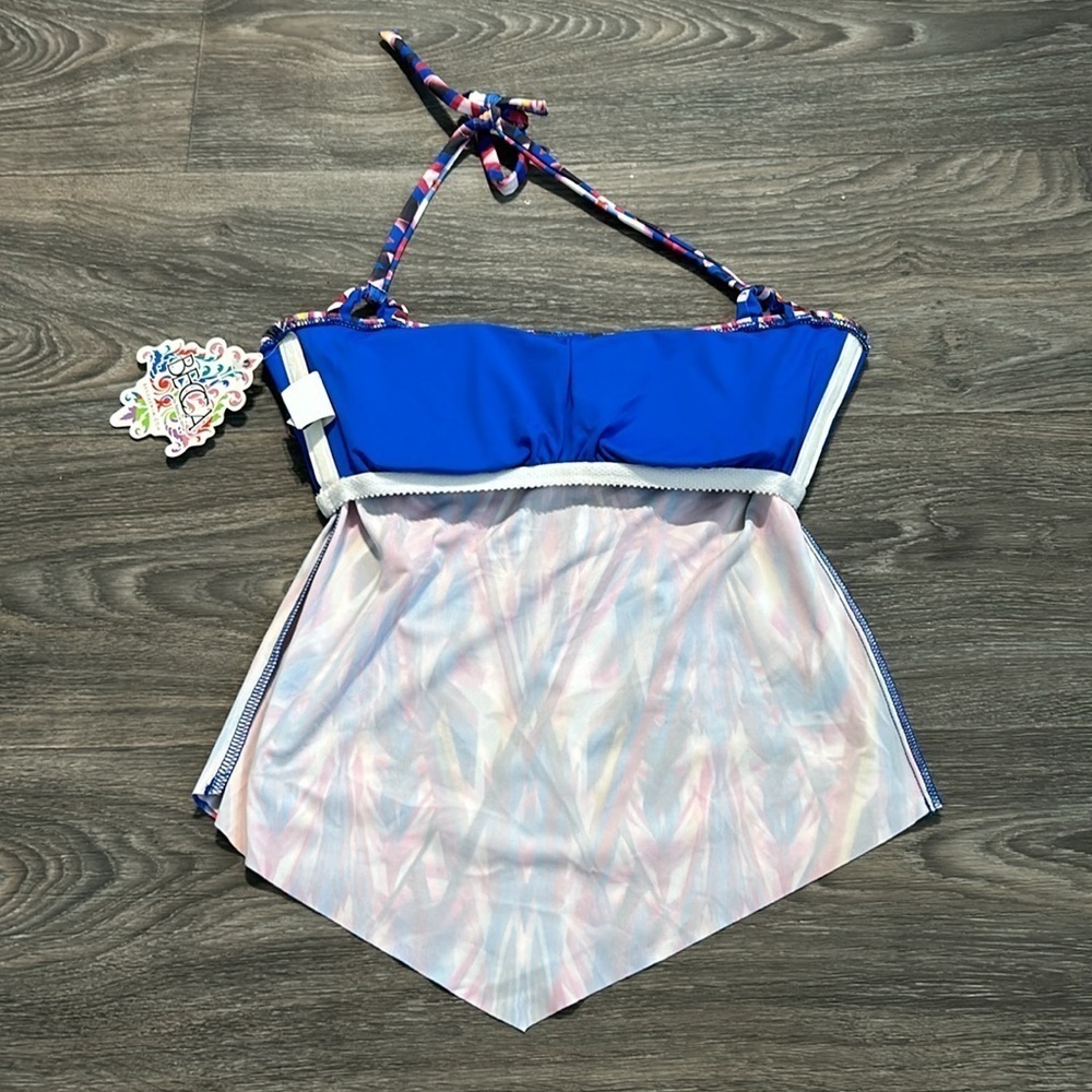 NWT Becca Medium Aura Halter Tankini Top Blue Tribal Swimwear Bathing Suit Swim - Picture 12 of 12